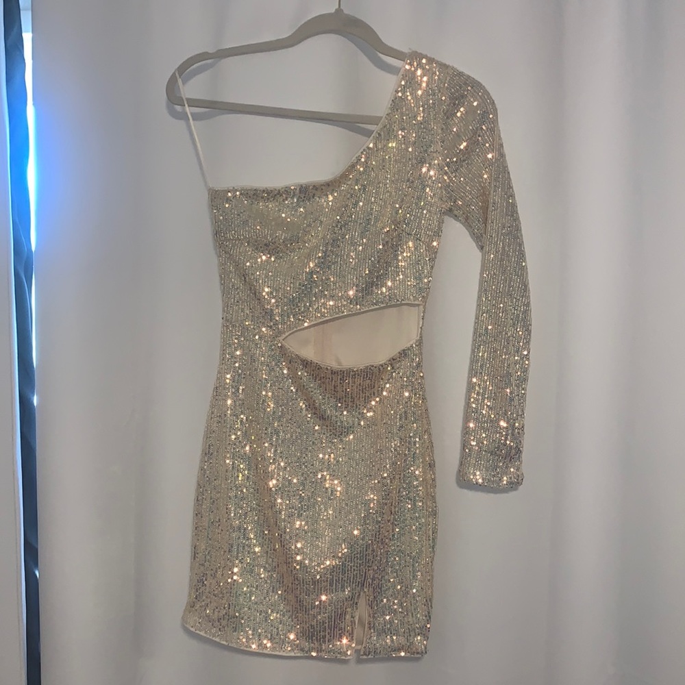 Privy Sequin off the shoulder dress